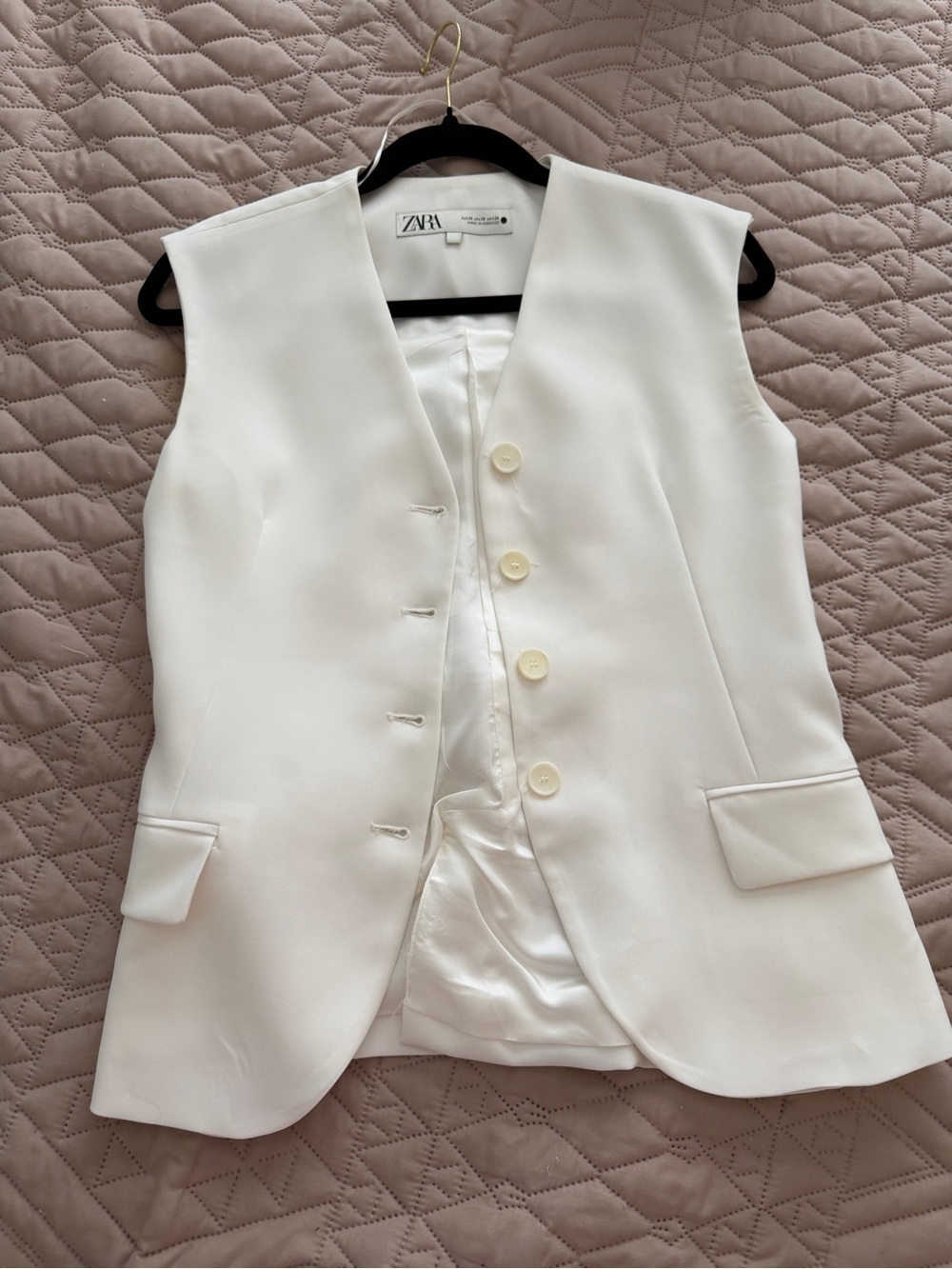 ZARA Cream-White Sleeveless Tailored Vest